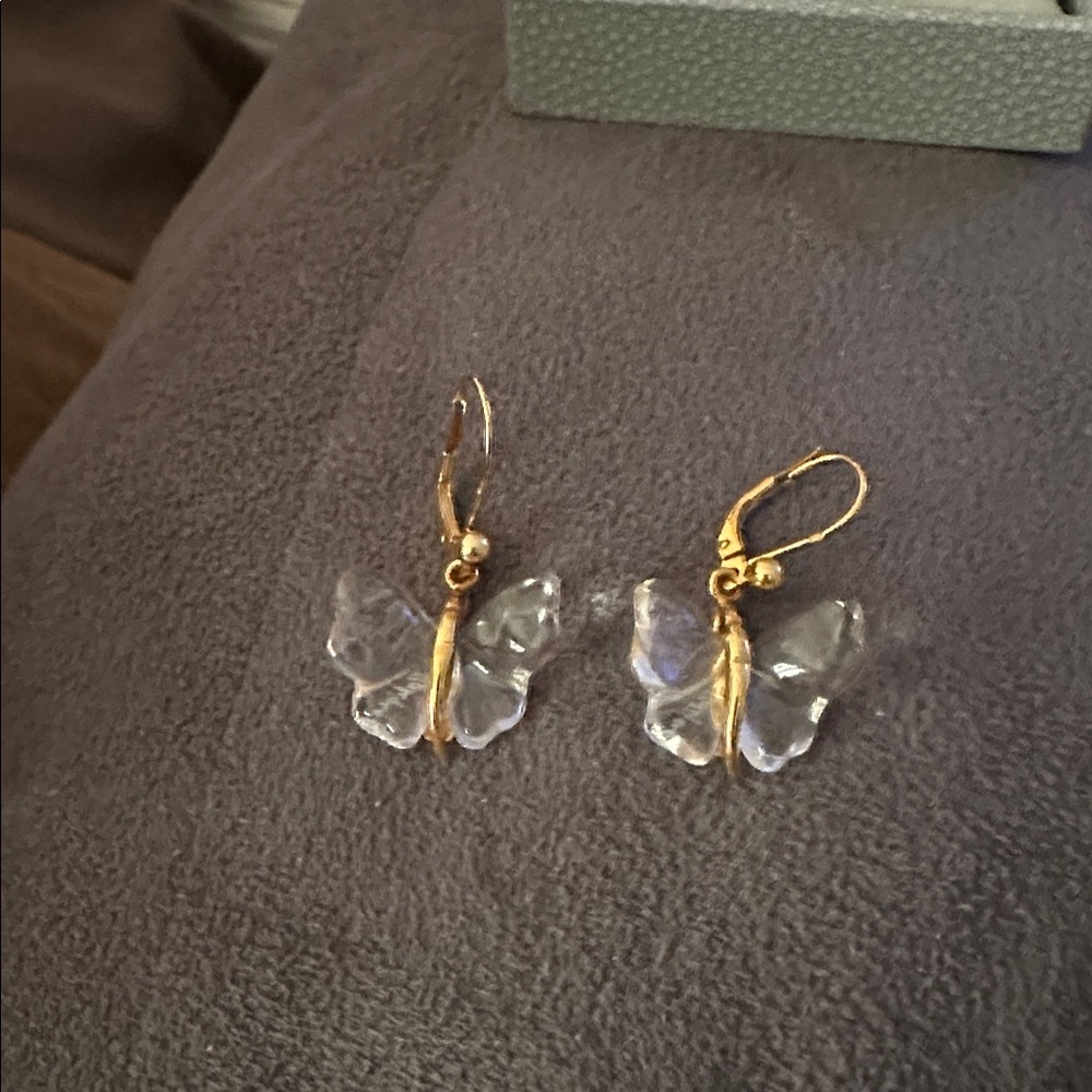 Lalique Gold and Clear Crystal Butterfly Earrings - Picture 8 of 8